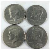 Four Kennedy halves, Bicentennial, 93, 98, and