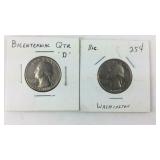 Two bicentennial Washington quarters
