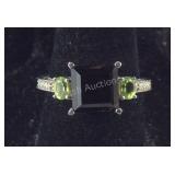 Size 7 Sterling silver ring, Peridot and smoky