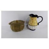 Two ceramic serving pieces, pitcher 11" high,