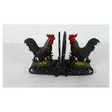 Cast iron rooster bookends, 6"