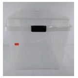 Plastic storage tote with lid, 18"x18"x18"