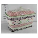 Hand painted Temp-tations bowl with lid, 12" × 7"