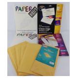 Office supplies, paper, mailing envelopes,