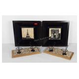 Wall art, two Paris themed framed pictures, 13x13
