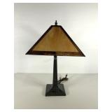 Leaded glass table lamp, metal base, few small
