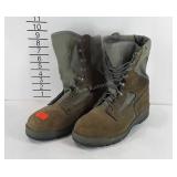 Vibram Belleville steel toed boots, one without