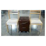 Two chairs and a 2 drawer file cabinet, seller