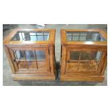 Two heavyweight end table display cabinets, glass