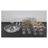 Glassware, includes cardinal bell, floral dish