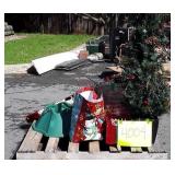 Skid of Christmas decor including Christmas tree,