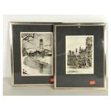 Two Paul Geissler colored etching prints, both