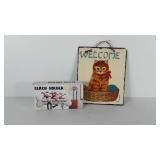 Pet decor, includes cat welcome wall hanging and