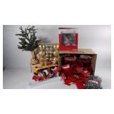 Christmas decor group, wreath hangers, bows, tree