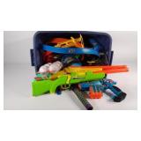 Toy group, play guns, baseball bat and balls,