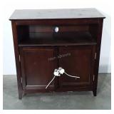 Wooden TV stand, shows wear, includes two