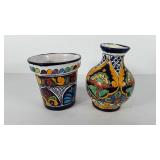 Pottery made in Mexico, vase and planter, 7" and