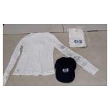 Advertising HP shirts various sizes and a hat