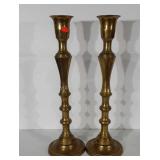 Two large brass candle holders, 27"