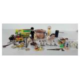 Toys, includes tea set pieces, bozo spoons and