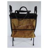 Metal and leather magazine rack, 16"x27"