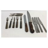 Two butcher knives, butter knives convict road