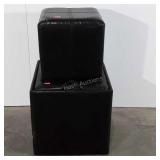 Two square ottomans, one opens for storage, both