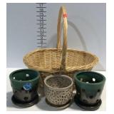 Decor basket with three flower pots