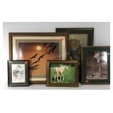Animal themed wall art, five framed prints,