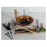 Kitchenwares,  utensils, copper coat skillet,