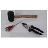 Tools, mallet, pick, Fishers garden clipper