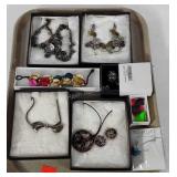 Jewelry, necklaces and earrings with boxes