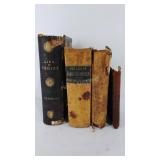 Four old leather-bound books, various titles, see