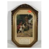 Early advertising calendar in frame with convex
