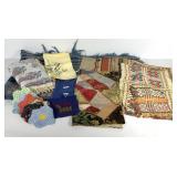 Mixed textiles, quilt sections, Alaska souvenir