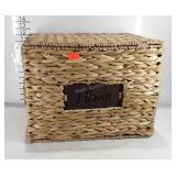 Storage basket with hinged lid and wooden "Home"