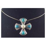 Sterling silver Chinese turquoise necklace 17in
