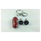 Red coral keychain and shungite cufflinks