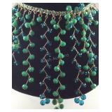 Green glass beaded waterfall necklace 19in