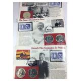 Kennedy halves stamp cards , two 1964, 1967, and