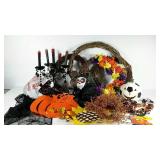 Group of Halloween and fall decor, includes black
