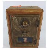 Bank made out of an old Post Office Box,
