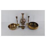 Brass decor items, bowls, candlesticks and more