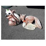 Two Concrete Garden Decor Figures, Squirrel and