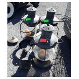 Candle lanterns one missing globe, 3 tiki torch