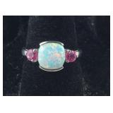 Size 7 Sterling lab created milky opal and lab