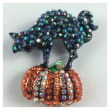 Multi color Austrian crystal Halloween cat