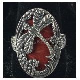 Size 10 Sterling sponge coral dragonfly ring