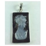 Sterling silver mother of pearl cameo pendant