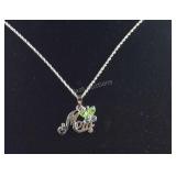 "Mom" Flower Pendant Green And Blue Stones &